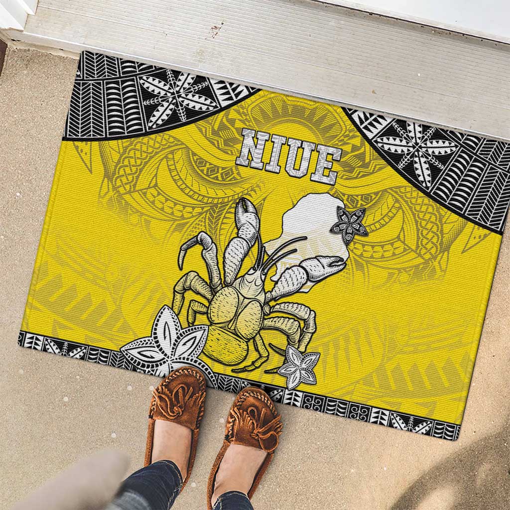 Happy Niue Constitution Day Rubber Doormat Niuean Crab Hiapo Pattern Yellow Version