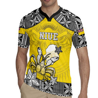 Personalised Happy Niue Constitution Day Rugby Jersey Niuean Crab Hiapo Pattern Yellow Version
