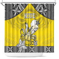 Happy Niue Constitution Day Shower Curtain Niuean Crab Hiapo Pattern Yellow Version LT05 Yellow - Polynesian Pride