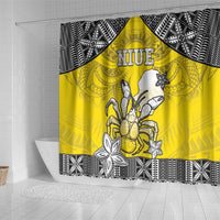 Happy Niue Constitution Day Shower Curtain Niuean Crab Hiapo Pattern Yellow Version LT05 - Polynesian Pride