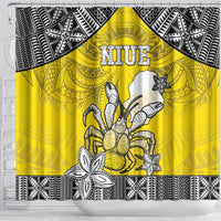Happy Niue Constitution Day Shower Curtain Niuean Crab Hiapo Pattern Yellow Version LT05 - Polynesian Pride