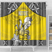 Happy Niue Constitution Day Shower Curtain Niuean Crab Hiapo Pattern Yellow Version LT05 - Polynesian Pride