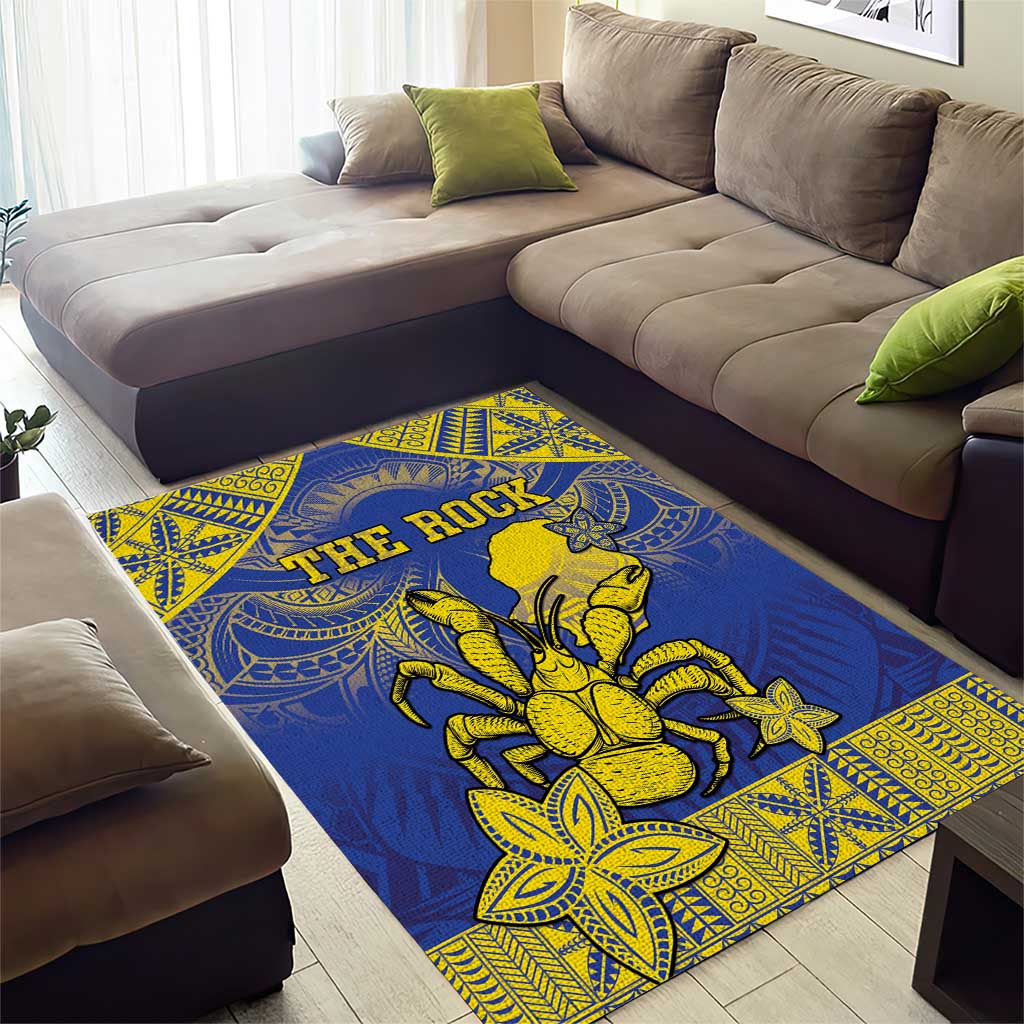 Niue The Rock Area Rug Niuean Crab Hiapo Pattern Blue Version