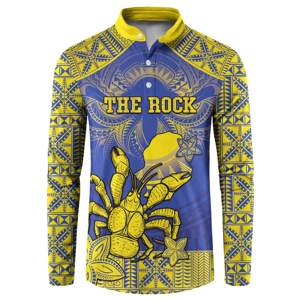 Personalised Niue The Rock Button Sweatshirt Niuean Crab Hiapo Pattern Blue Version LT05 Blue - Polynesian Pride