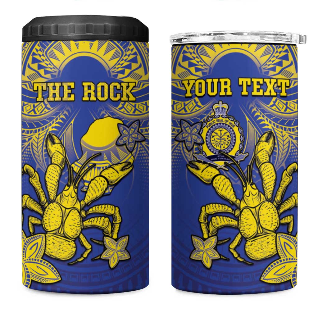 Personalised Niue The Rock 4 in 1 Can Cooler Tumbler Niuean Crab Hiapo Pattern Blue Version LT05 One Size: 16 oz Blue - Polynesian Pride
