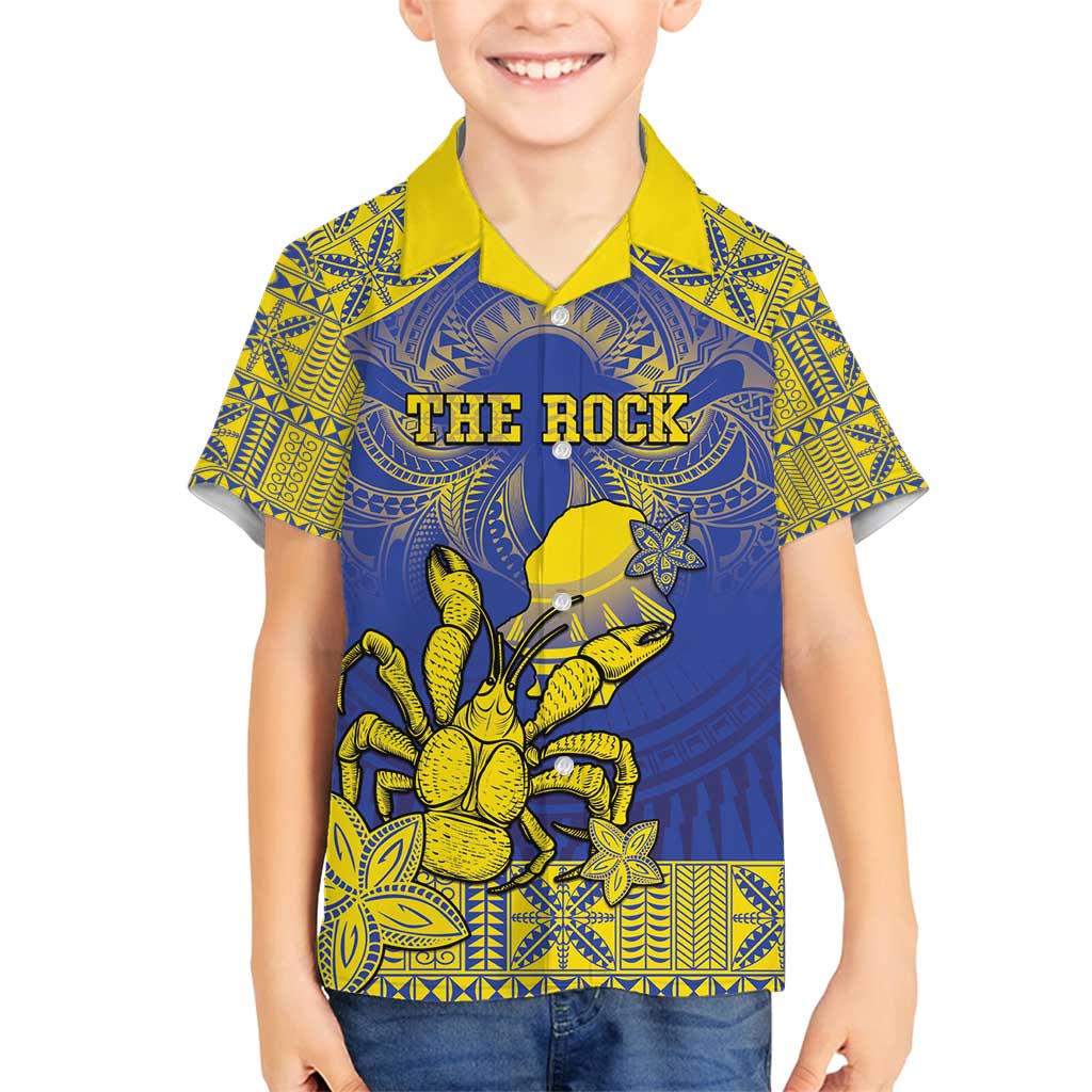 Personalised Niue The Rock Family Matching Off Shoulder Maxi Dress and Hawaiian Shirt Niuean Crab Hiapo Pattern Blue Version