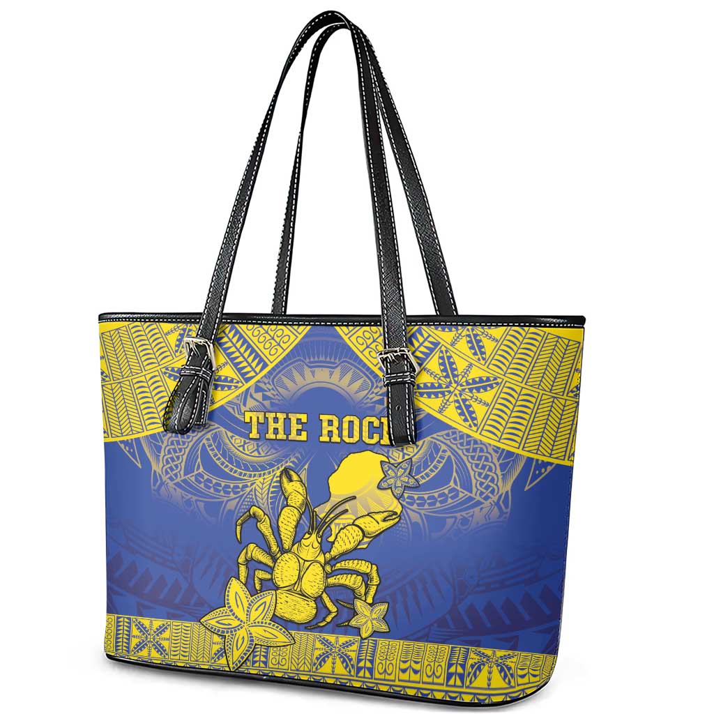 Niue The Rock Leather Tote Bag Niuean Crab Hiapo Pattern Blue Version