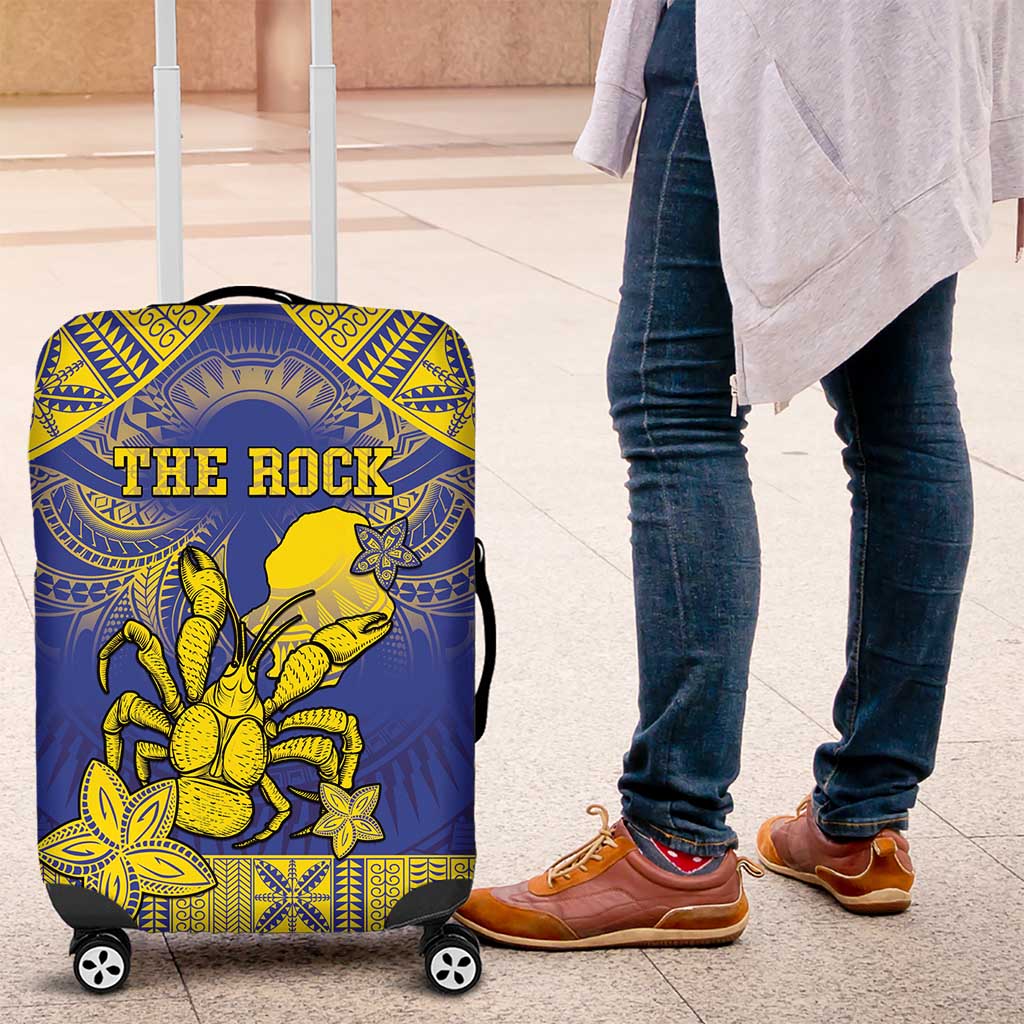 Niue The Rock Luggage Cover Niuean Crab Hiapo Pattern Blue Version LT05 Blue - Polynesian Pride
