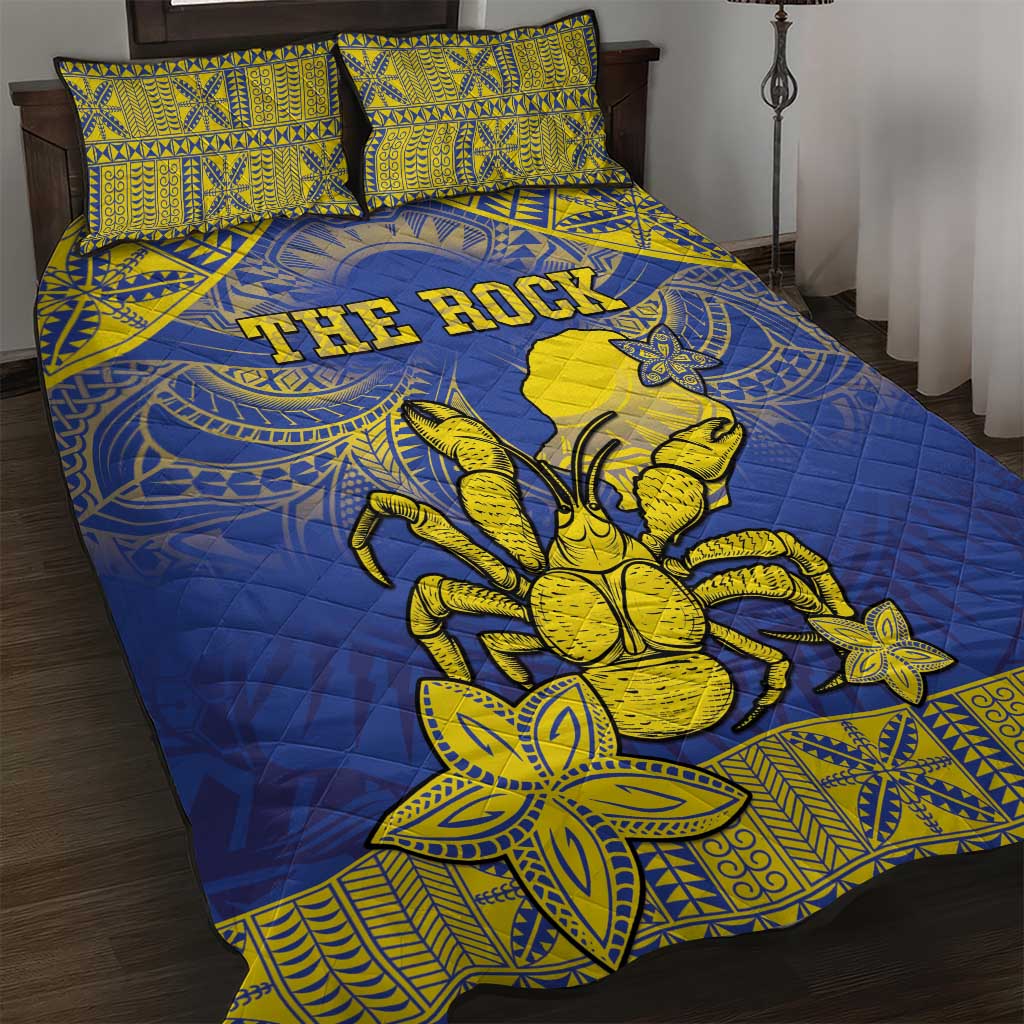 Niue The Rock Quilt Bed Set Niuean Crab Hiapo Pattern Blue Version LT05 Blue - Polynesian Pride