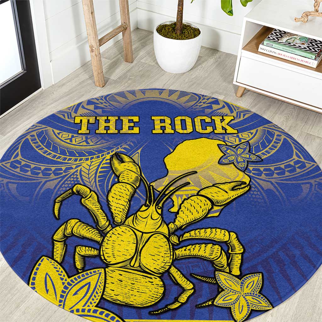 Niue The Rock Round Carpet Niuean Crab Hiapo Pattern Blue Version LT05 Blue - Polynesian Pride