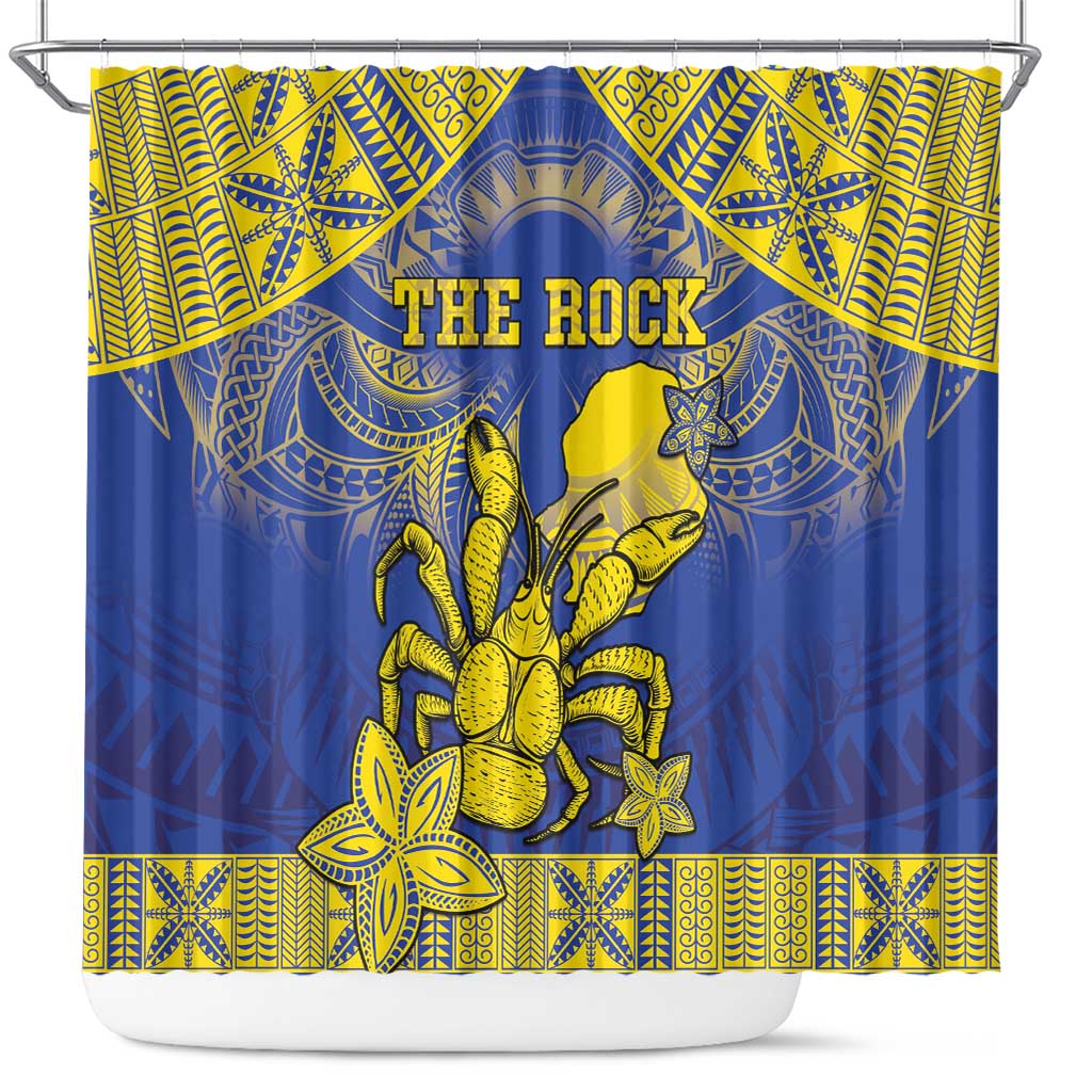 Niue The Rock Shower Curtain Niuean Crab Hiapo Pattern Blue Version LT05 Blue - Polynesian Pride