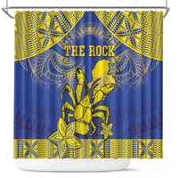 Niue The Rock Shower Curtain Niuean Crab Hiapo Pattern Blue Version LT05 Blue - Polynesian Pride