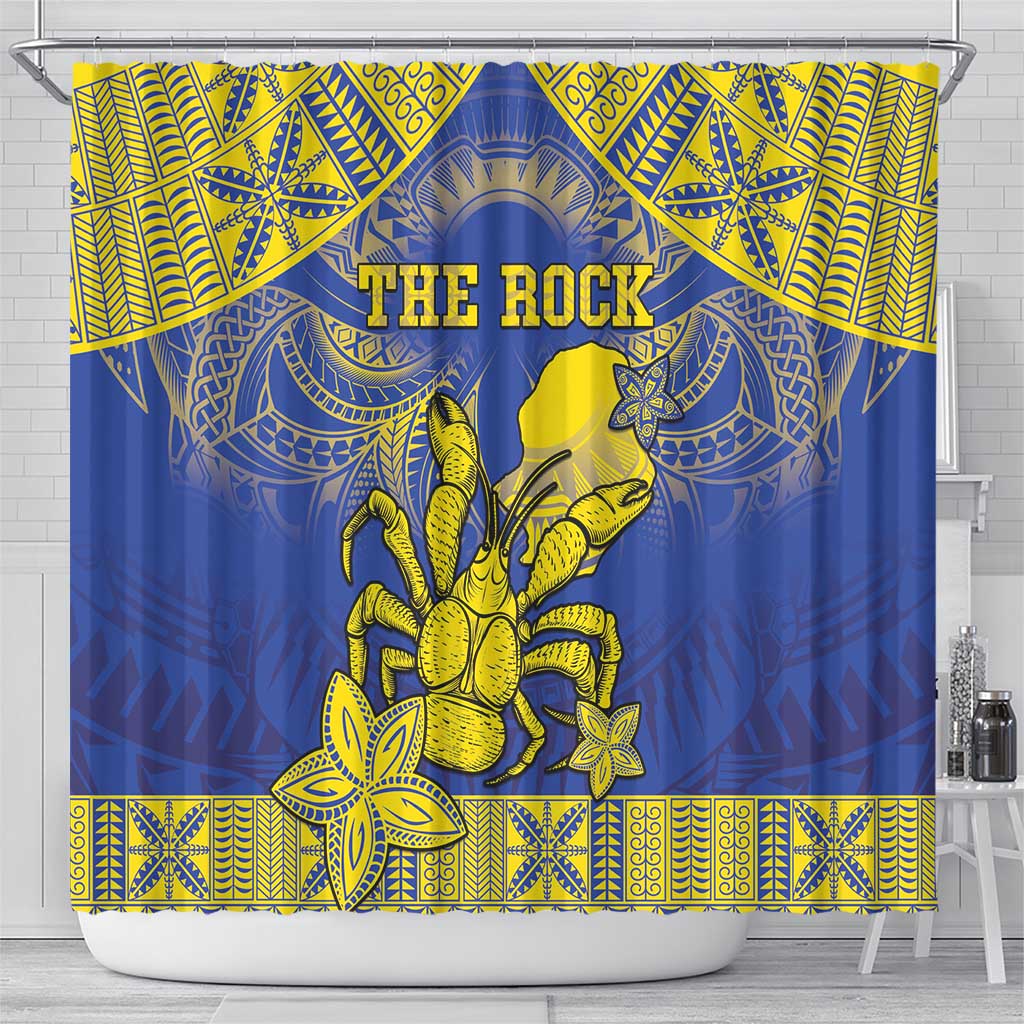 Niue The Rock Shower Curtain Niuean Crab Hiapo Pattern Blue Version LT05 - Polynesian Pride