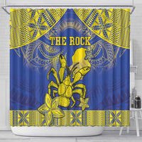 Niue The Rock Shower Curtain Niuean Crab Hiapo Pattern Blue Version LT05 - Polynesian Pride