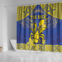 Niue The Rock Shower Curtain Niuean Crab Hiapo Pattern Blue Version LT05 - Polynesian Pride