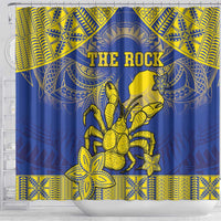 Niue The Rock Shower Curtain Niuean Crab Hiapo Pattern Blue Version LT05 - Polynesian Pride