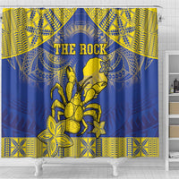 Niue The Rock Shower Curtain Niuean Crab Hiapo Pattern Blue Version LT05 - Polynesian Pride