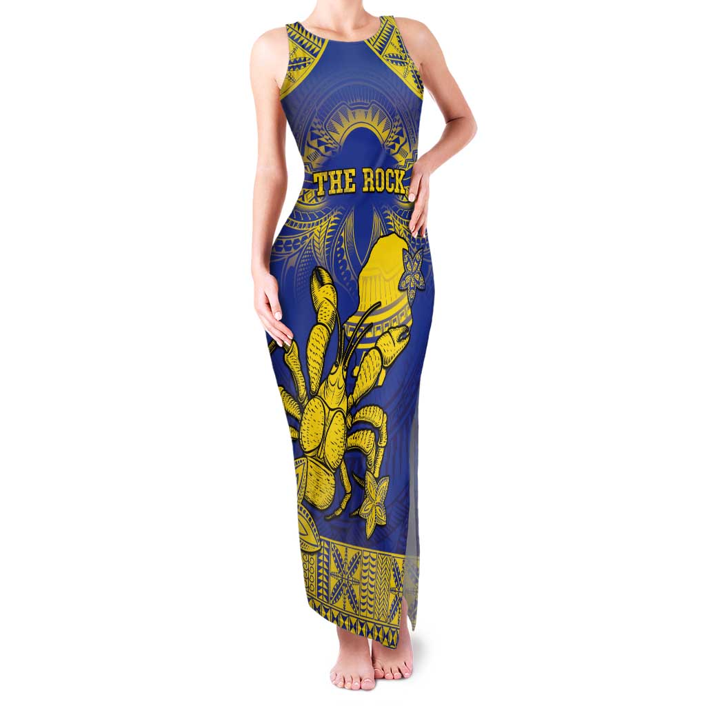 Personalised Niue The Rock Tank Maxi Dress Niuean Crab Hiapo Pattern Blue Version LT05 Women Blue - Polynesian Pride