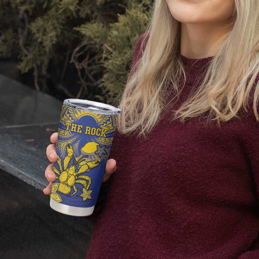 Personalised Niue The Rock Tumbler Cup Niuean Crab Hiapo Pattern Blue Version