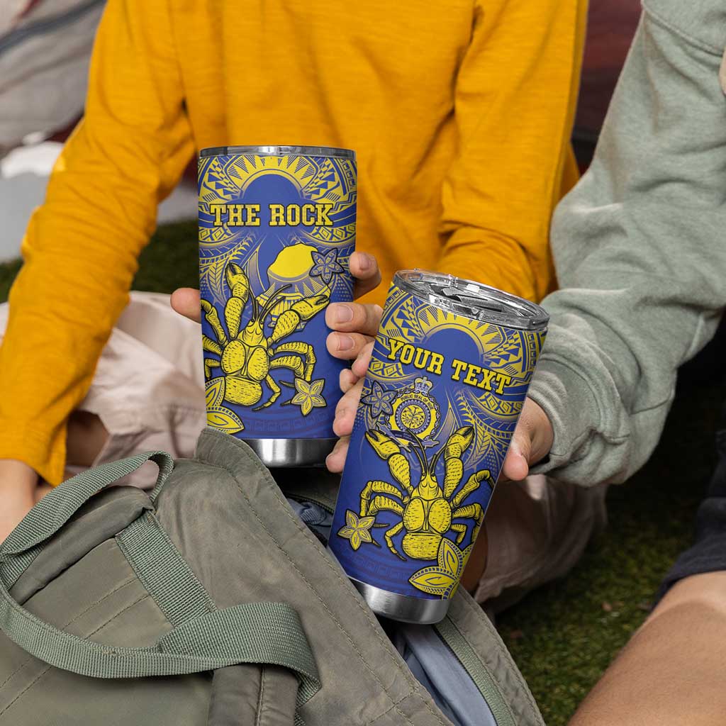 Personalised Niue The Rock Tumbler Cup Niuean Crab Hiapo Pattern Blue Version