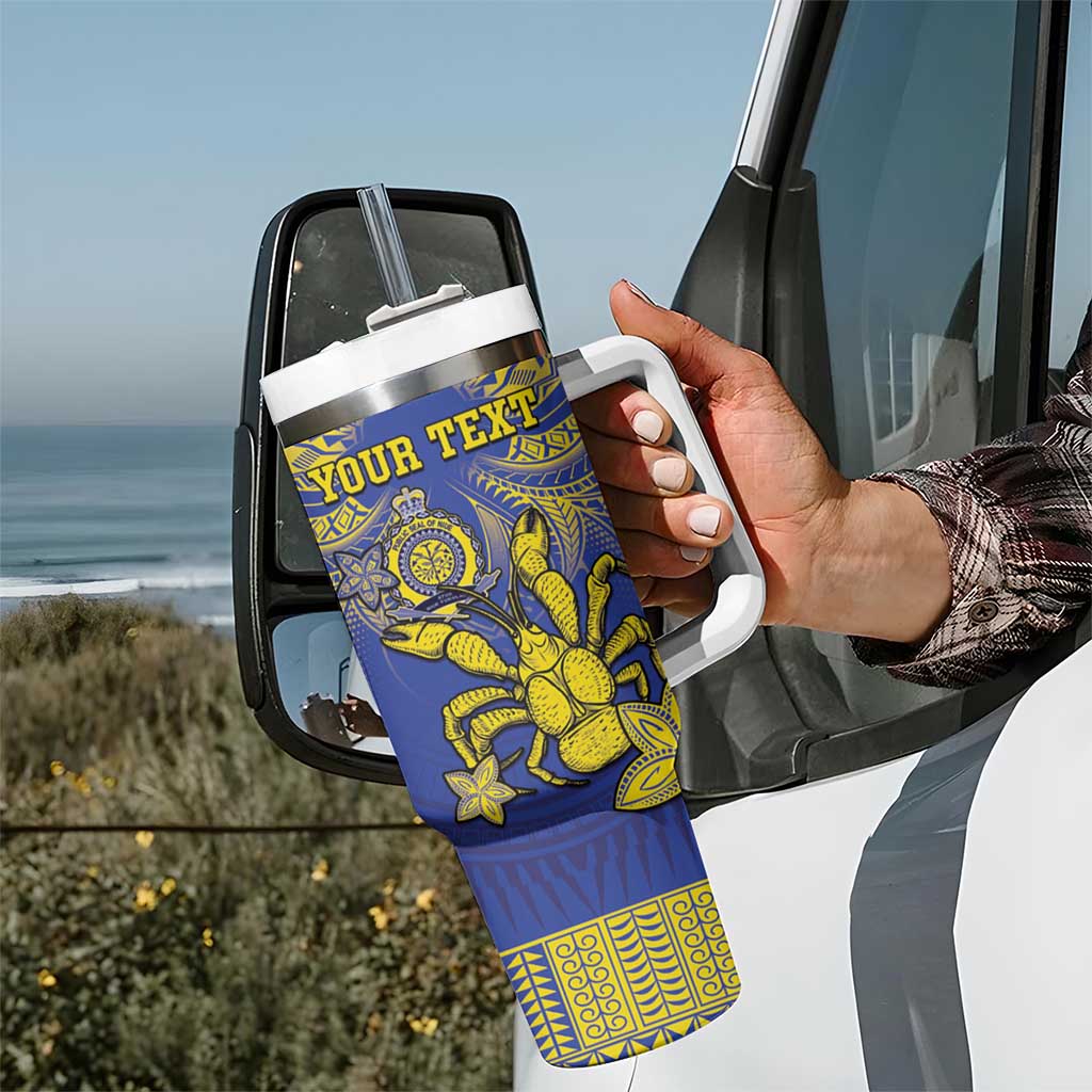 Personalised Niue The Rock Tumbler With Handle Niuean Crab Hiapo Pattern Blue Version