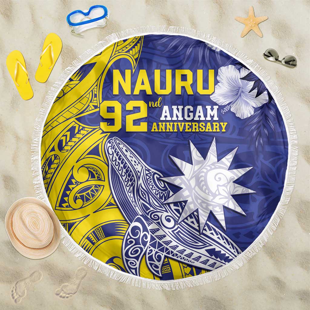Nauru 92nd Anniversary Of Angam Beach Blanket Polynesian Whale Pattern LT05 One Size 150cm Blue - Polynesian Pride