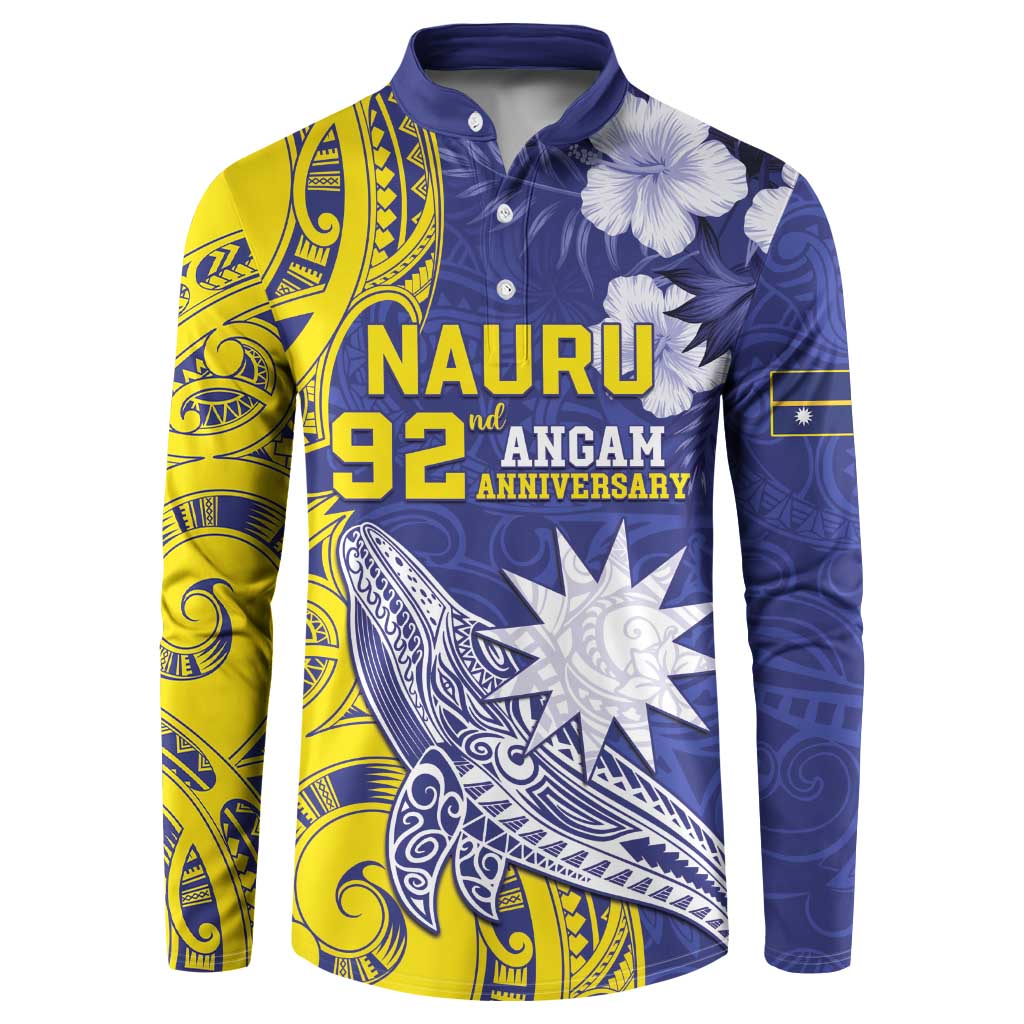 Personalised Nauru 92nd Anniversary Of Angam Button Sweatshirt Polynesian Whale Pattern LT05 Blue - Polynesian Pride