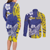 Personalised Nauru 92nd Anniversary Of Angam Couples Matching Long Sleeve Bodycon Dress and Long Sleeve Button Shirt Polynesian Whale Pattern