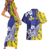 Personalised Nauru 92nd Anniversary Of Angam Couples Matching Short Sleeve Bodycon Dress and Hawaiian Shirt Polynesian Whale Pattern