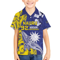 Personalised Nauru 92nd Anniversary Of Angam Family Matching Off Shoulder Short Dress and Hawaiian Shirt Polynesian Whale Pattern