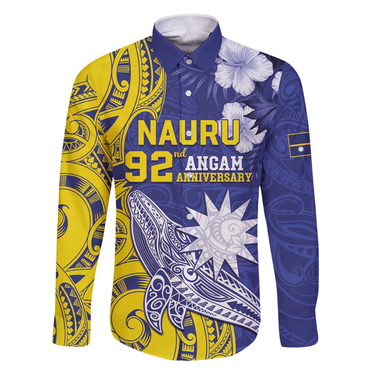 Personalised Nauru 92nd Anniversary Of Angam Family Matching Puletasi and Hawaiian Shirt Polynesian Whale Pattern