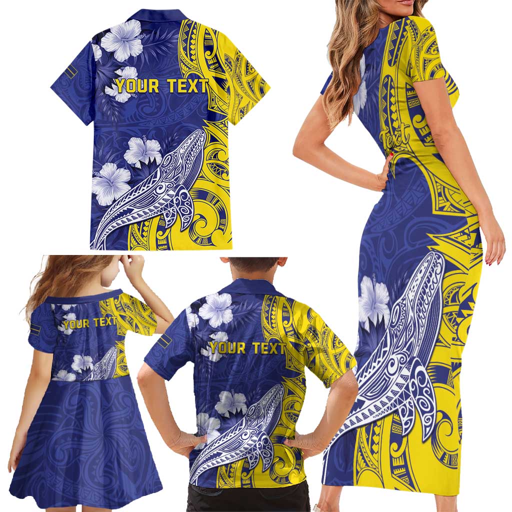 Personalised Nauru 92nd Anniversary Of Angam Family Matching Short Sleeve Bodycon Dress and Hawaiian Shirt Polynesian Whale Pattern