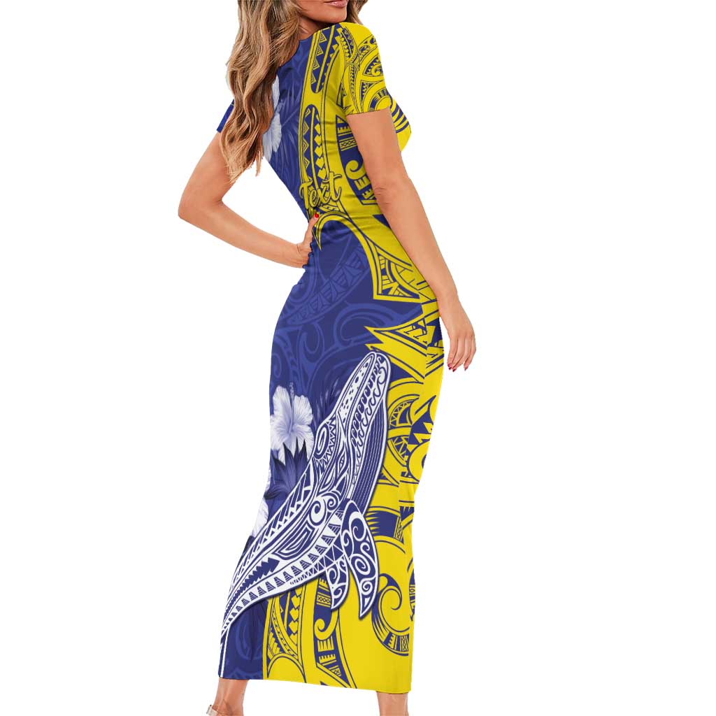 Personalised Nauru 92nd Anniversary Of Angam Family Matching Short Sleeve Bodycon Dress and Hawaiian Shirt Polynesian Whale Pattern
