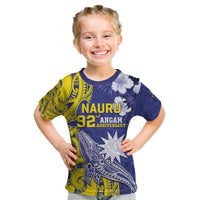 Personalised Nauru 92nd Anniversary Of Angam Kid T Shirt Polynesian Whale Pattern