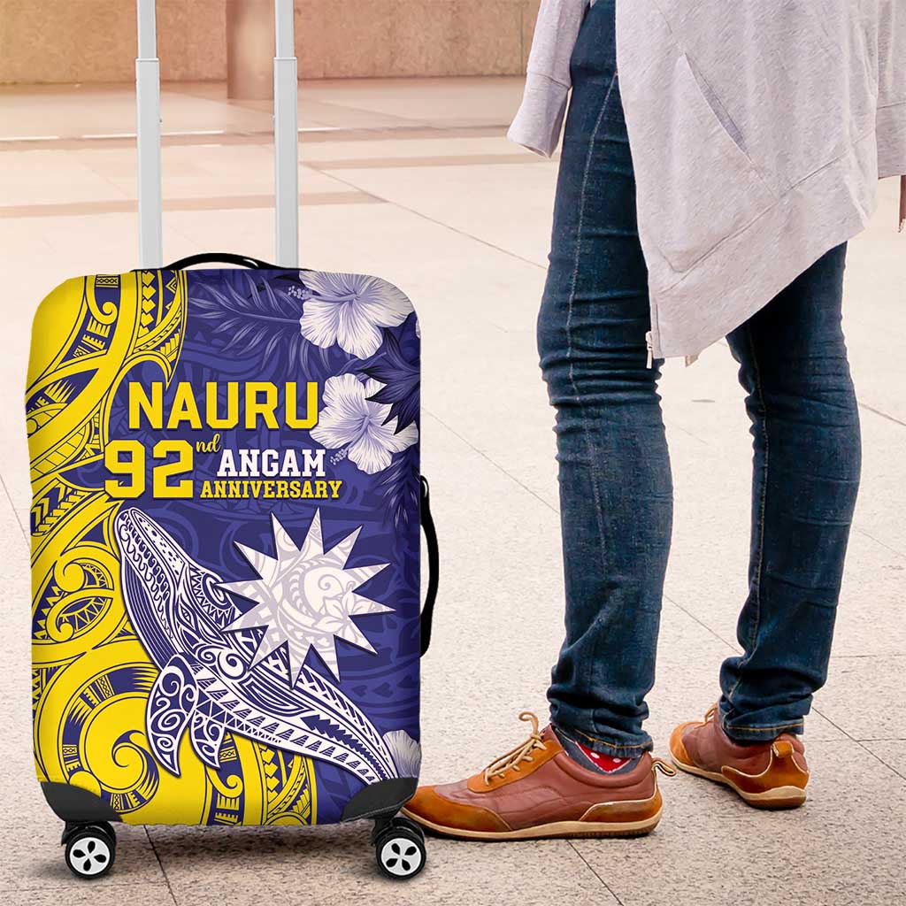 Nauru 92nd Anniversary Of Angam Luggage Cover Polynesian Whale Pattern LT05 Blue - Polynesian Pride