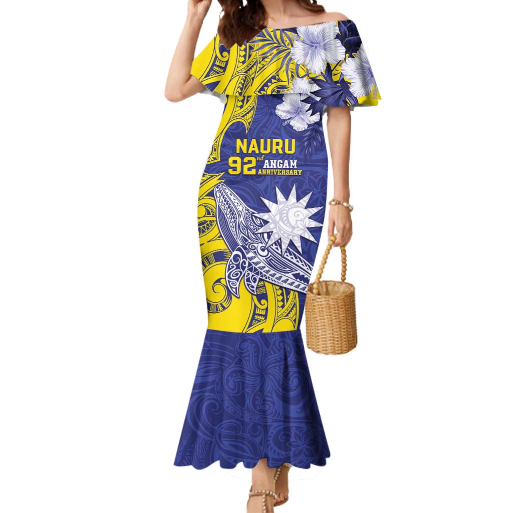 Personalised Nauru 92nd Anniversary Of Angam Mermaid Dress Polynesian Whale Pattern LT05 Women Blue - Polynesian Pride