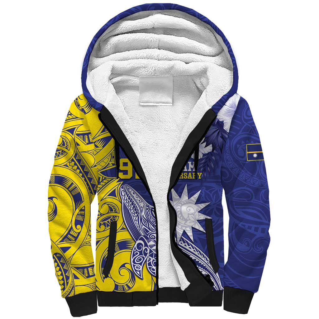 Personalised Nauru 92nd Anniversary Of Angam Sherpa Hoodie Polynesian Whale Pattern LT05 Unisex Blue - Polynesian Pride