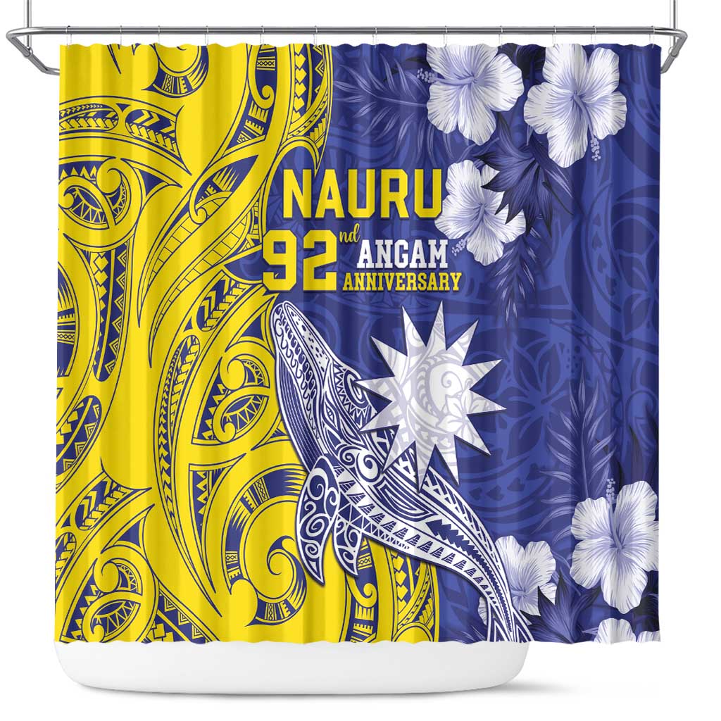 Nauru 92nd Anniversary Of Angam Shower Curtain Polynesian Whale Pattern LT05 Blue - Polynesian Pride