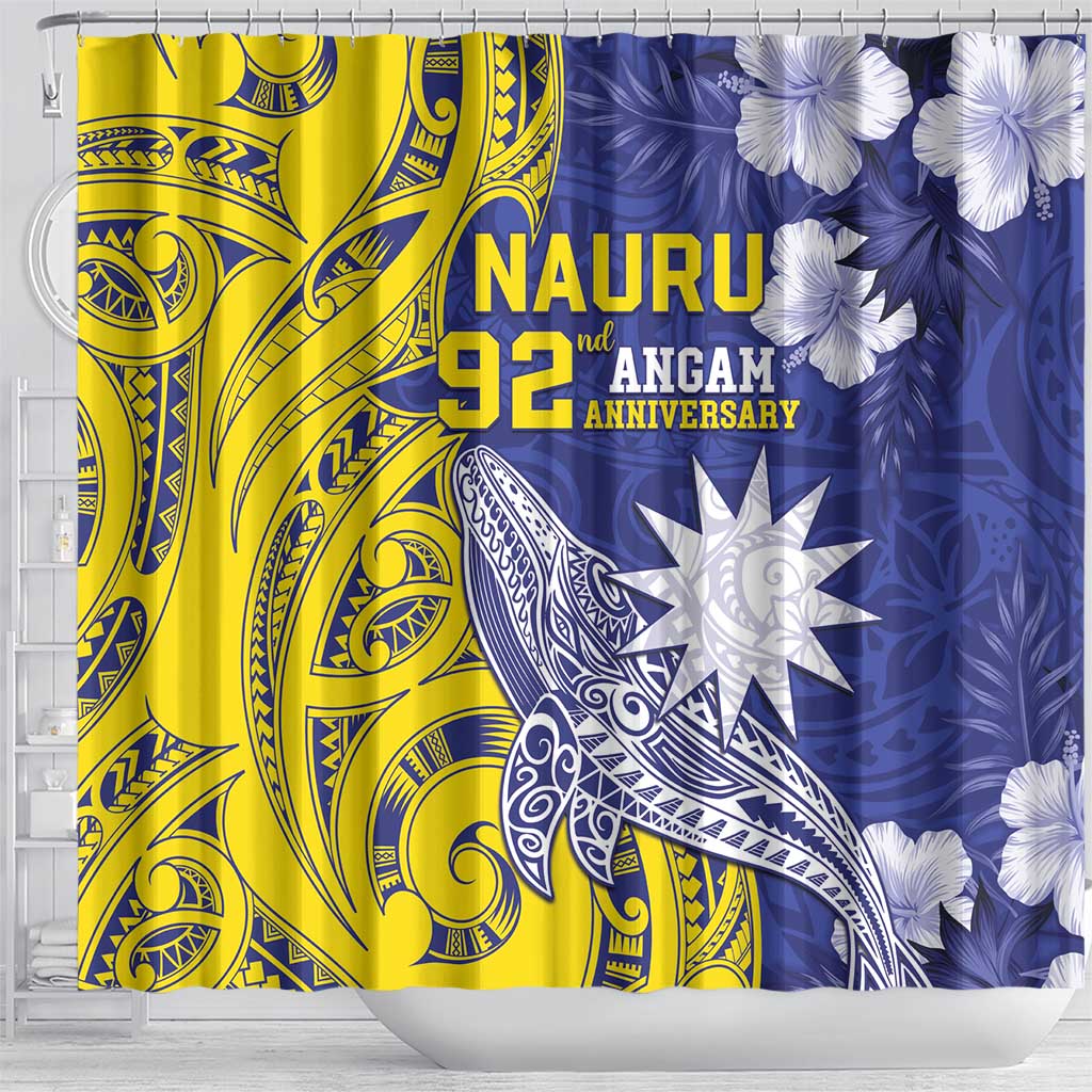 Nauru 92nd Anniversary Of Angam Shower Curtain Polynesian Whale Pattern LT05 - Polynesian Pride