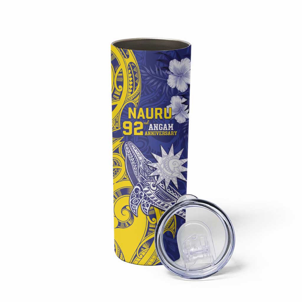 Personalised Nauru 92nd Anniversary Of Angam Skinny Tumbler Polynesian Whale Pattern