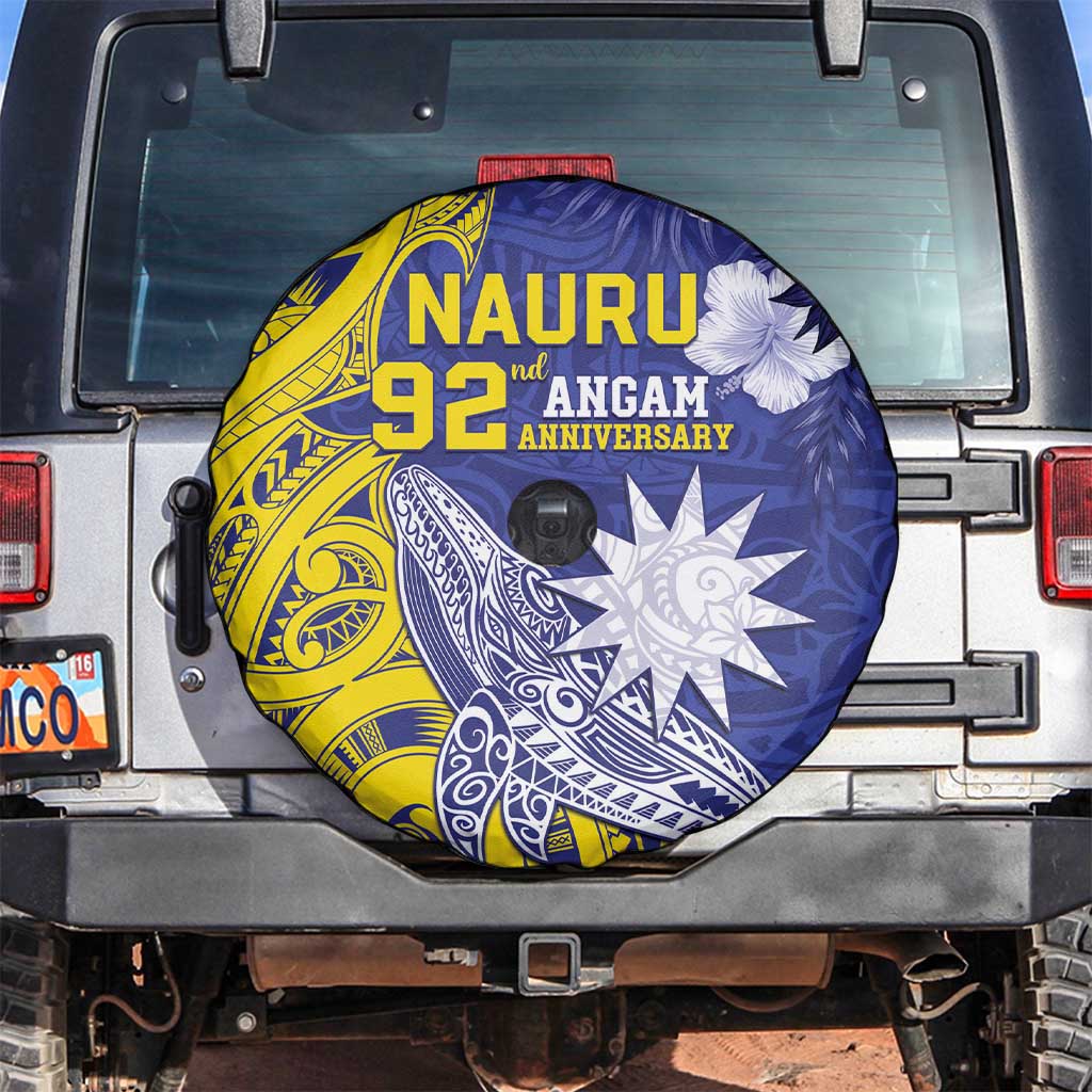 Nauru 92nd Anniversary Of Angam Spare Tire Cover Polynesian Whale Pattern LT05 Blue - Polynesian Pride