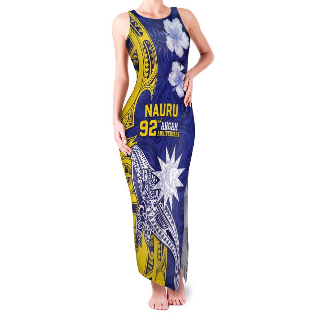 Personalised Nauru 92nd Anniversary Of Angam Tank Maxi Dress Polynesian Whale Pattern LT05 Women Blue - Polynesian Pride