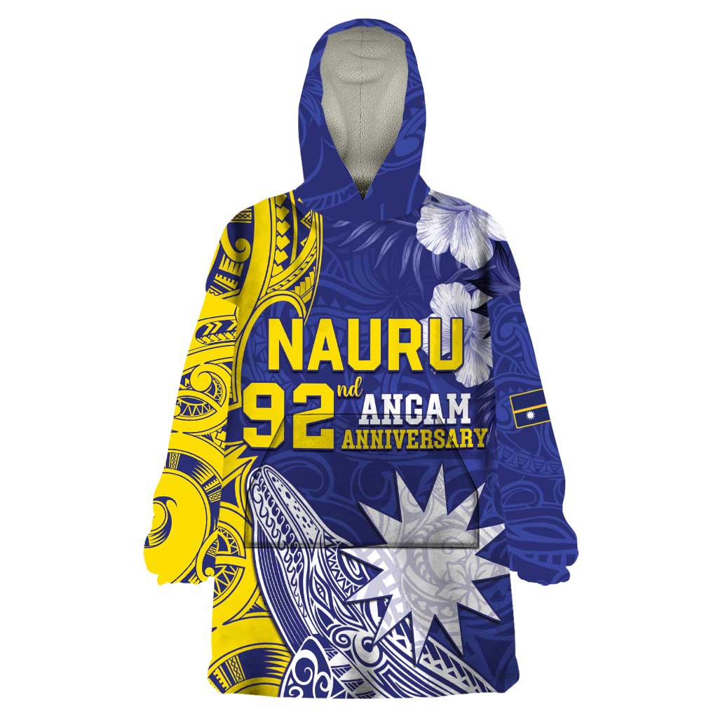 Personalised Nauru 92nd Anniversary Of Angam Wearable Blanket Hoodie Polynesian Whale Pattern LT05 One Size Blue - Polynesian Pride