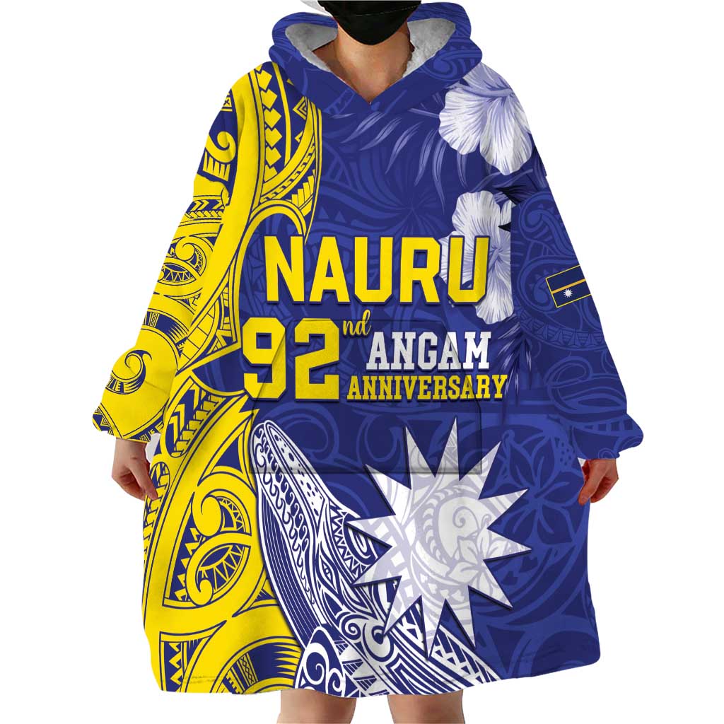 Personalised Nauru 92nd Anniversary Of Angam Wearable Blanket Hoodie Polynesian Whale Pattern