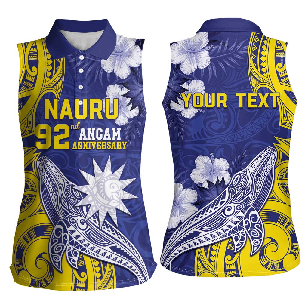 Personalised Nauru 92nd Anniversary Of Angam Women Sleeveless Polo Shirt Polynesian Whale Pattern LT05 - Polynesian Pride