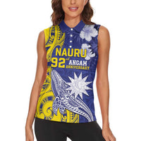 Personalised Nauru 92nd Anniversary Of Angam Women Sleeveless Polo Shirt Polynesian Whale Pattern LT05 - Polynesian Pride