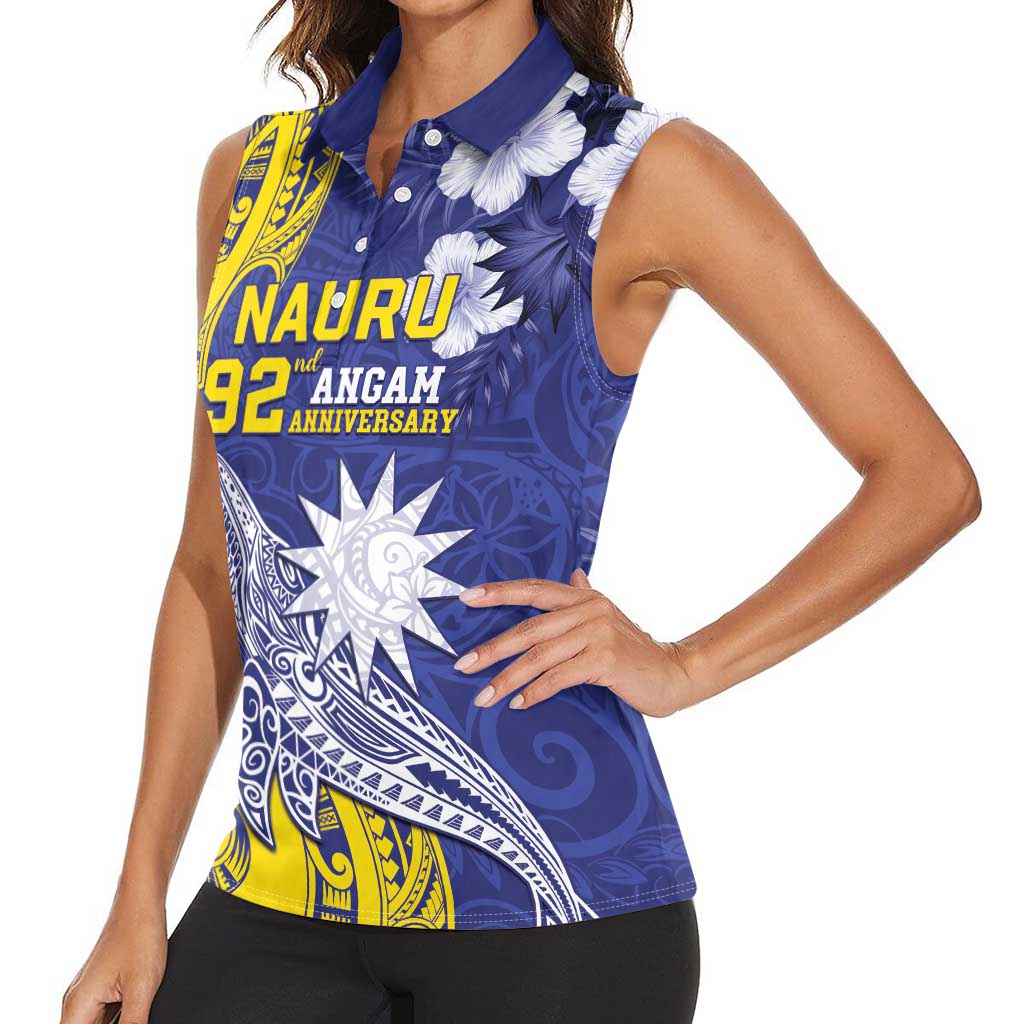 Personalised Nauru 92nd Anniversary Of Angam Women Sleeveless Polo Shirt Polynesian Whale Pattern LT05 - Polynesian Pride