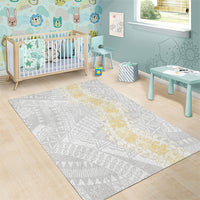 Niue White Sunday Area Rug Niuean Hiapo With Puakenikeni Lei