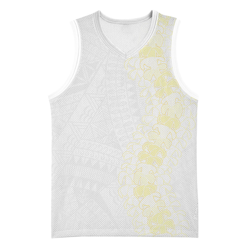 Niue White Sunday Basketball Jersey Niuean Hiapo With Puakenikeni Lei