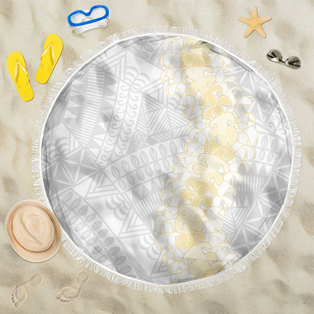 Niue White Sunday Beach Blanket Niuean Hiapo With Puakenikeni Lei